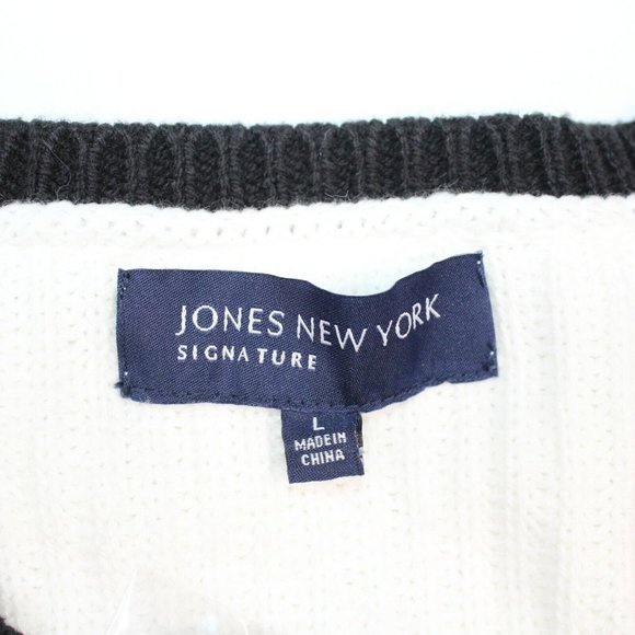 Jones New York Signature Womens Large V Neck Knit Sweater Nautical Multicolored - Picture 5 of 8
